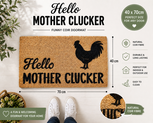 “Hello Mother Clucker” – 40 x 70 cm | Funny Chicken Welcome Mat