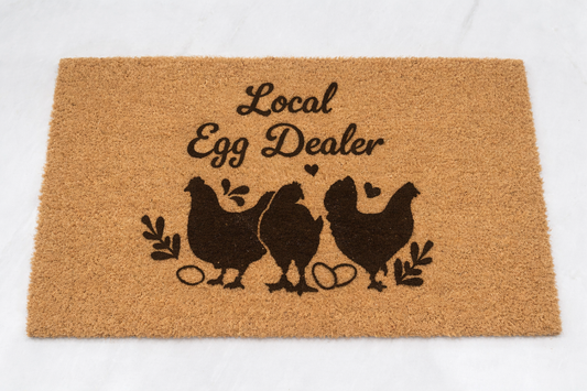 Local Egg Dealer Doormat – 40 x 70 cm | Funny Chicken Welcome Mat