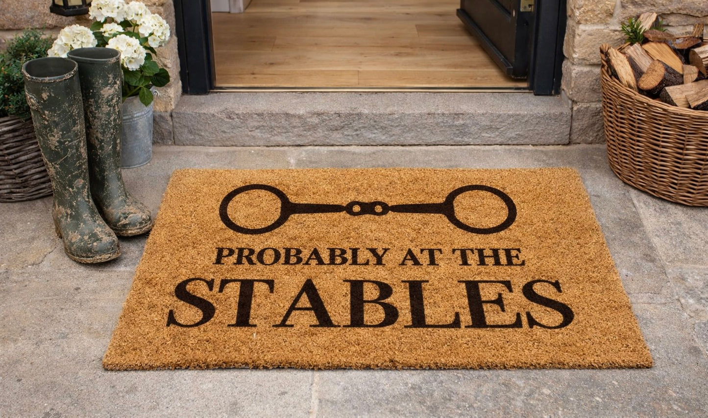 Equestrian Coir Doormat 40 x 70 – “Probably at the Stables” Home Entrance Mat
