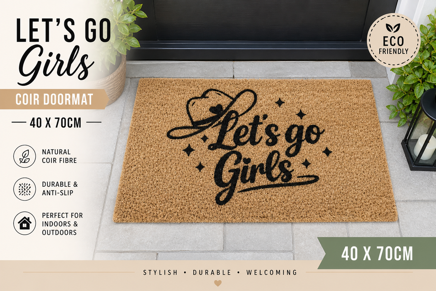 Cowgirl Coir Doormat 40 x 70cm – “Let’s go Girls” Home Entrance Mat