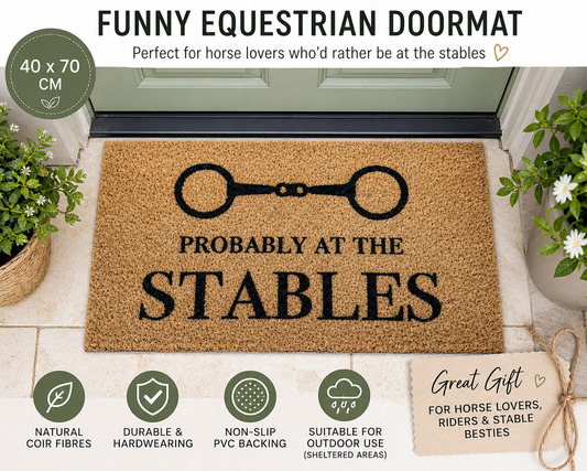 Equestrian Coir Doormat 40 x 70 – “Probably at the Stables” Home Entrance Mat